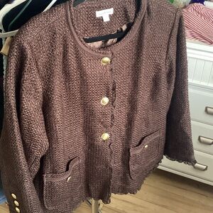 Joan Rivers Brown Cardigan with Gold Accents